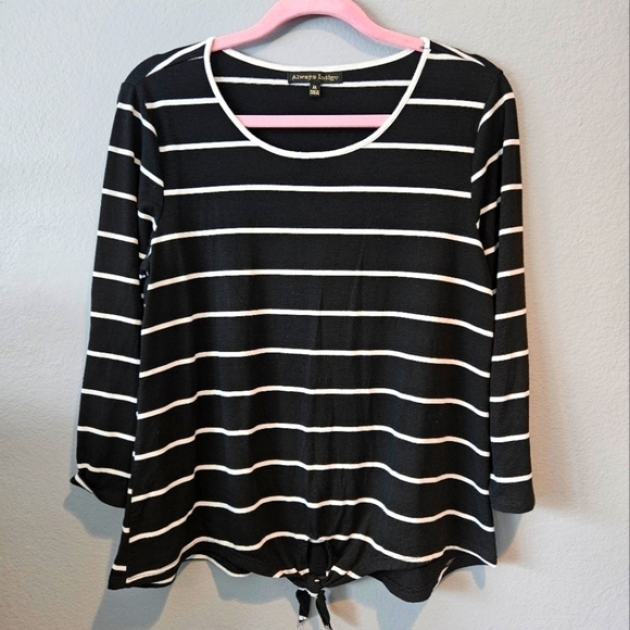 Always Indigo Women's Size M Striped Tie Front Top 3/4 Sleeve - Picture 1 of 4